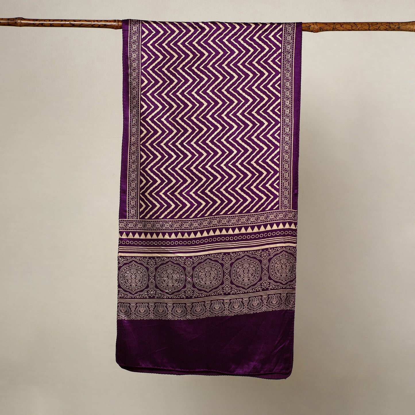 Purple - Mashru Silk Printed Ajrakh Stole 10