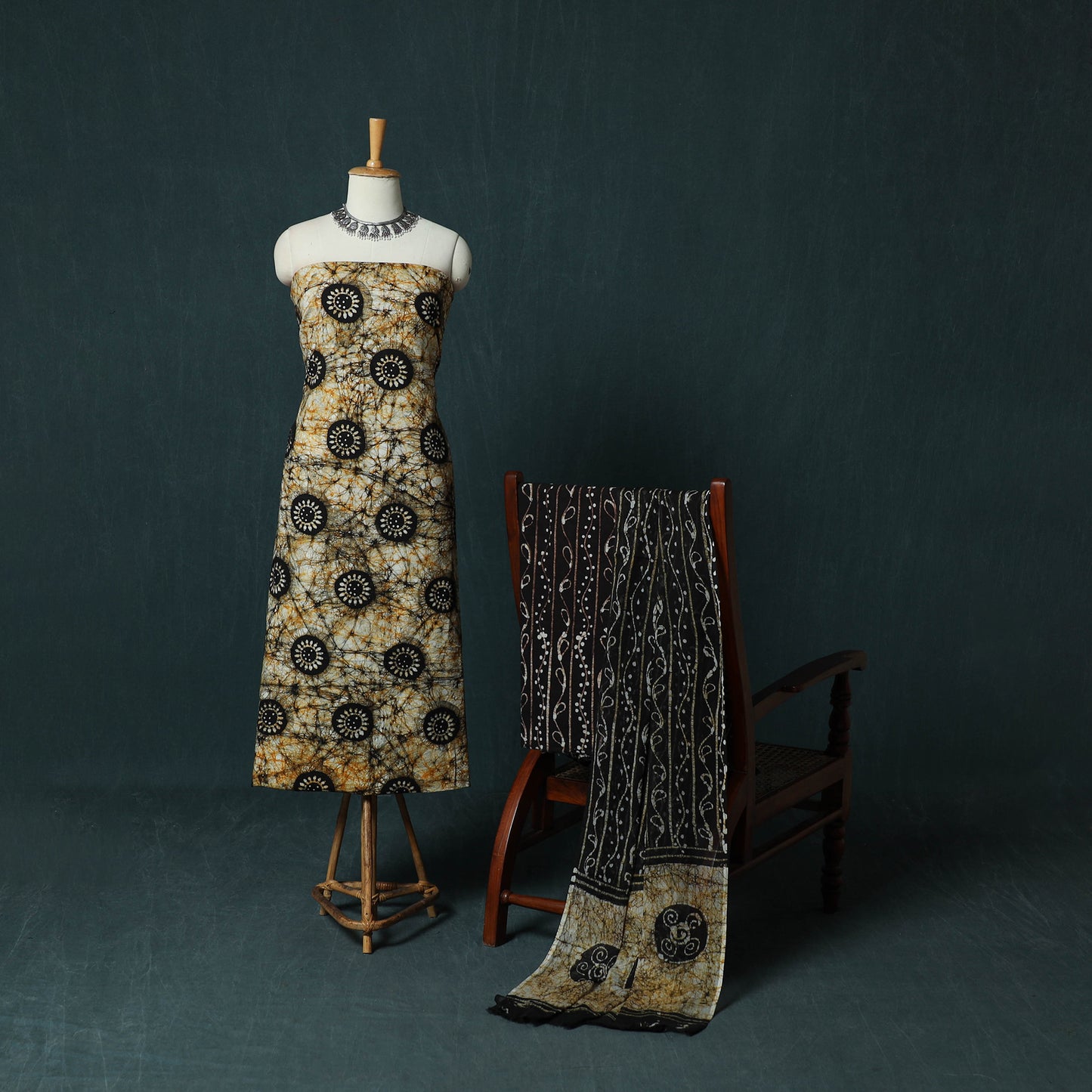 Kutch Hand Block Batik Print Cotton 3pc Unstitched Dress Material Suit Set 22