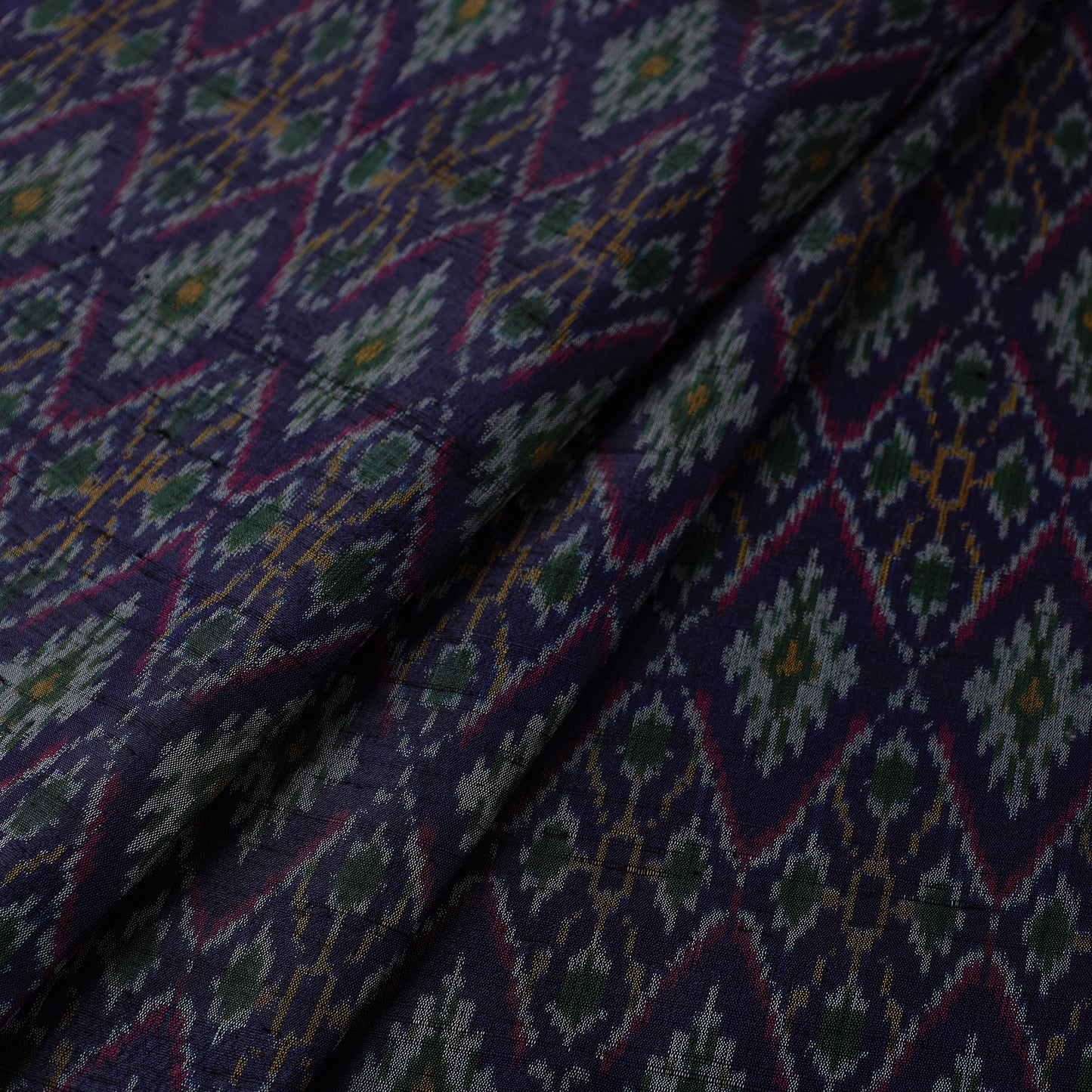 Purple - Pochampally Ikat Weave Handloom Pure Raw Silk Fabric 01