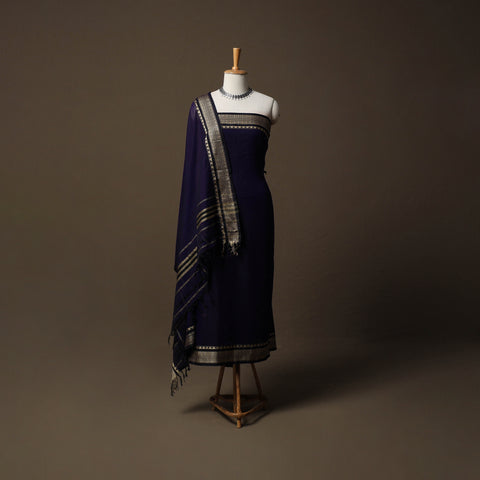 Purple - Dharwad Mercerised Cotton 3pc Unstitched Dress Material Suit Set with Woven Border 47