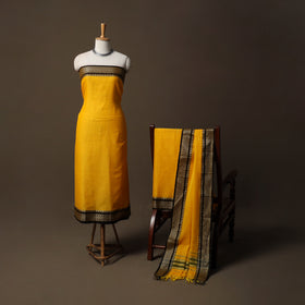Dharwad Mercerised Cotton 3pc Unstitched Dress Material Suit Set with Woven Border 48