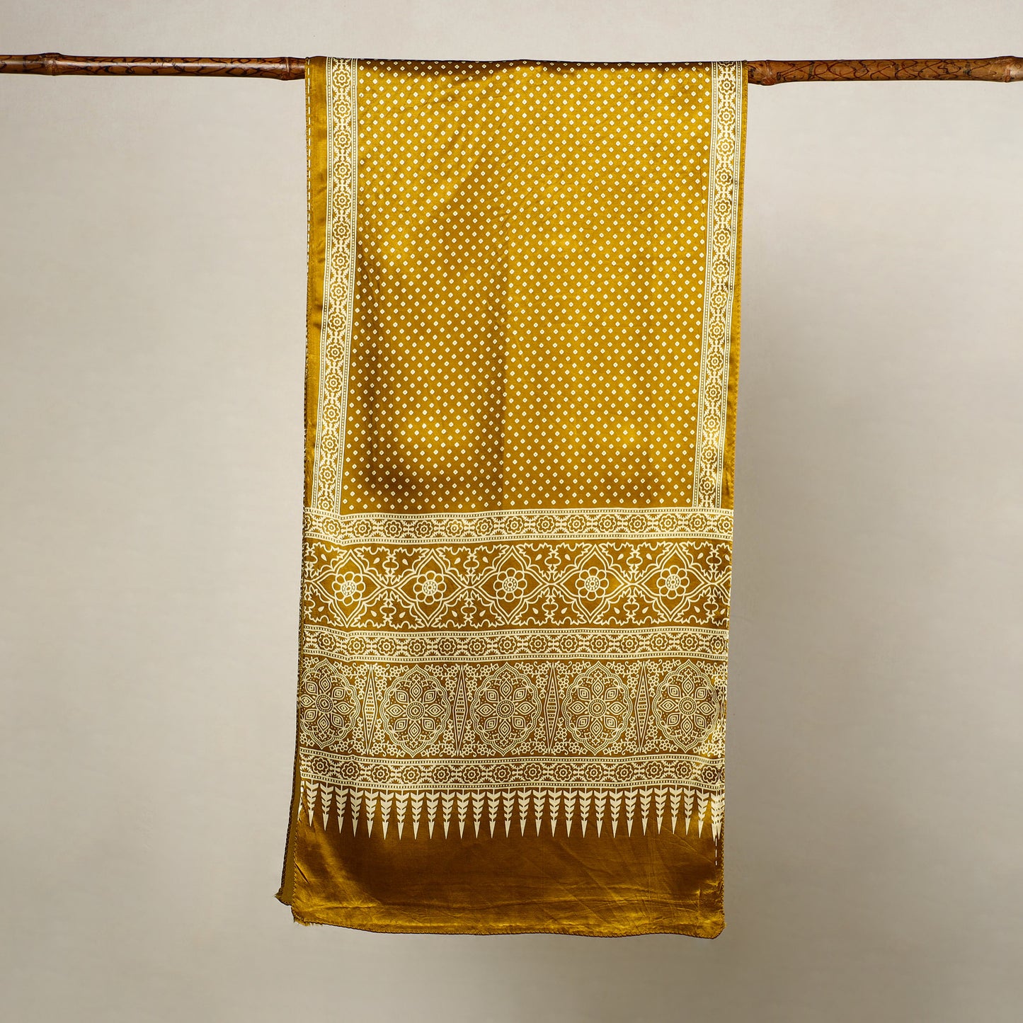 Yellow - Mashru Silk Printed Ajrakh Stole 13