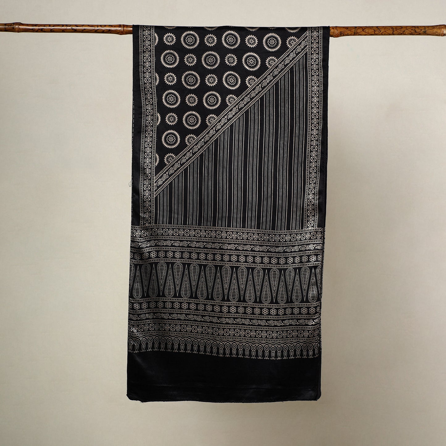 Black - Mashru Silk Printed Ajrakh Stole 15