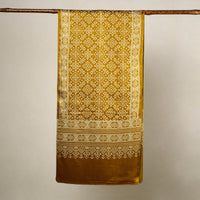 Yellow - Mashru Silk Printed Ajrakh Stole 16