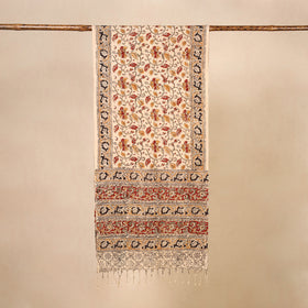 Beige Kalamkari Print Handloom Cotton Mangalagiri Stole