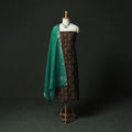 Brown - Pochampally Ikat Weave Cotton 2pc Unstitched Dress Material Kurta Set with Jewellery 01