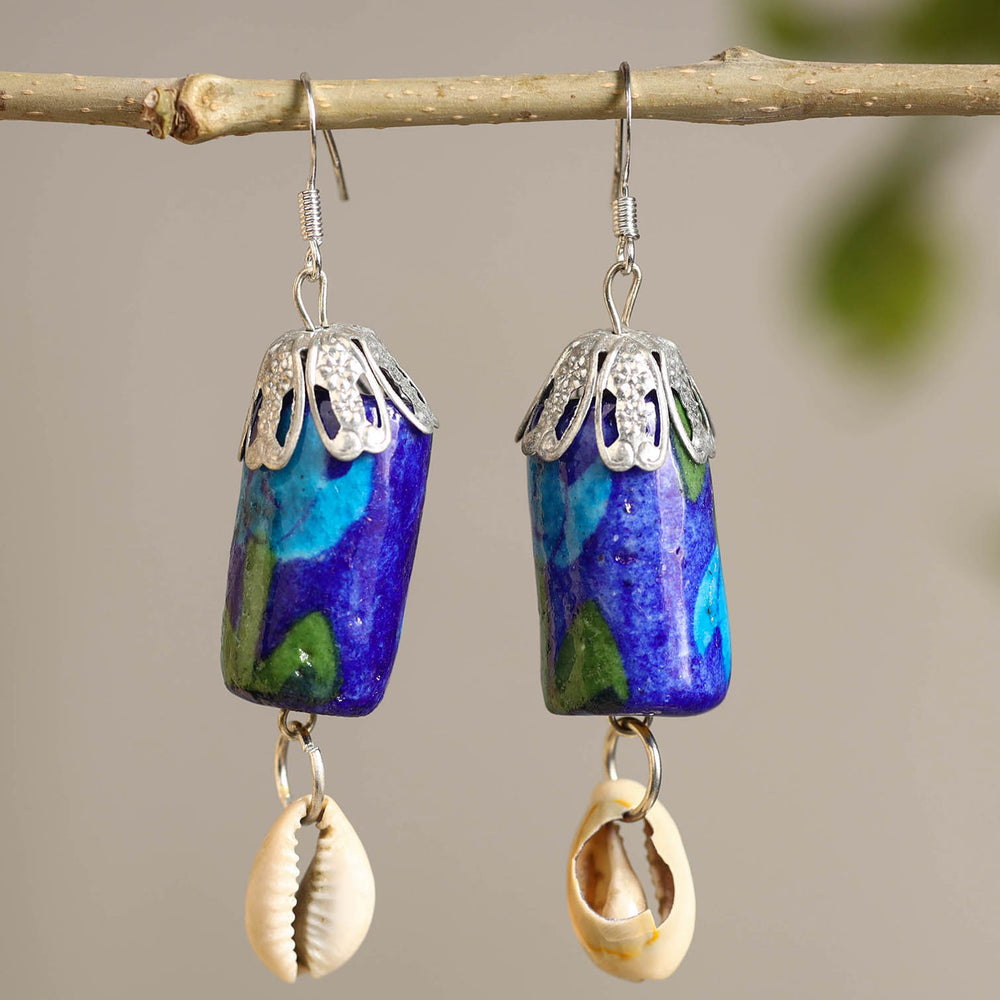 Handcrafted Blue Pottery Ceramic Earrings 13