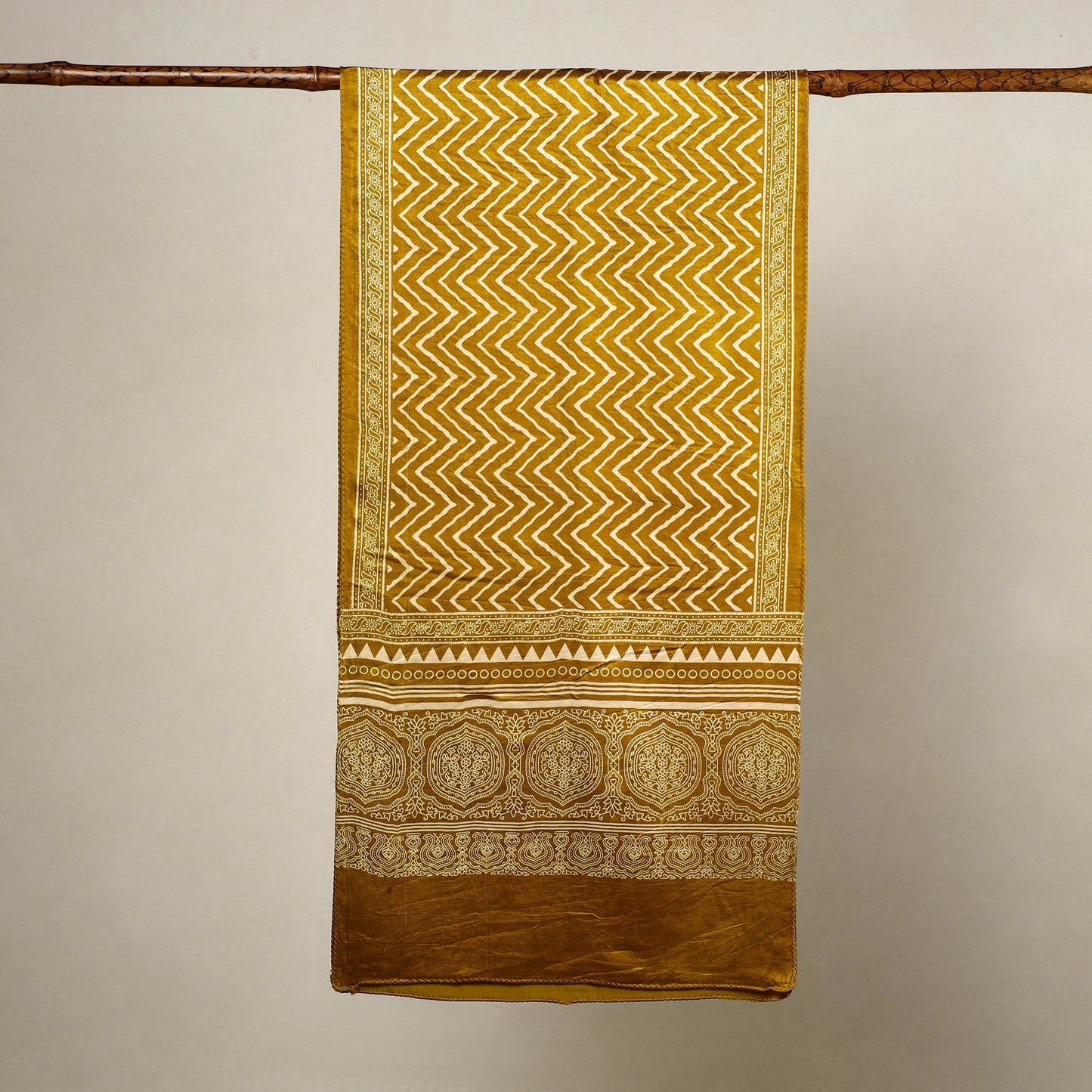 Yellow - Mashru Silk Printed Ajrakh Stole 18