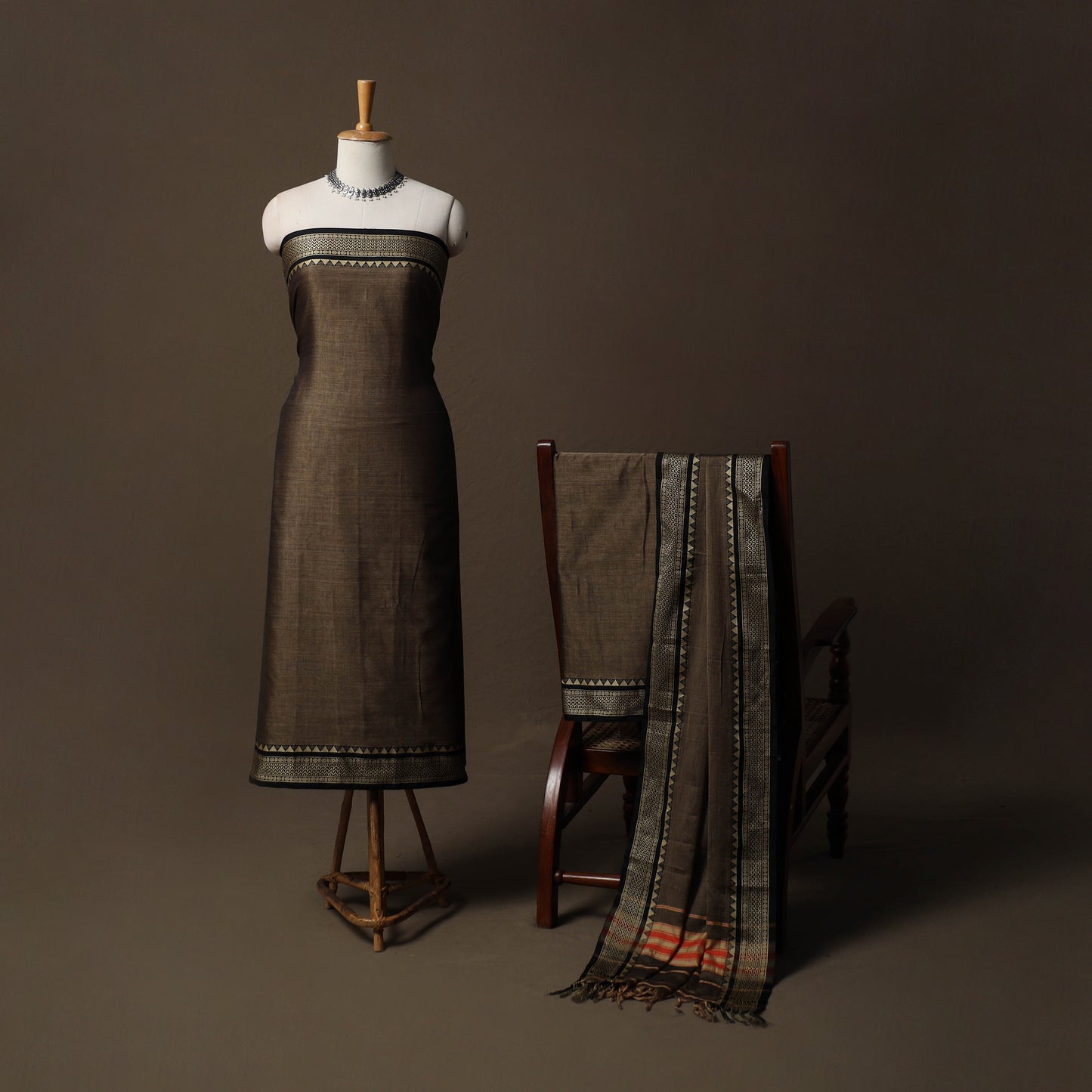 Dharwad Mercerised Cotton 3pc Unstitched Dress Material Suit Set with Woven Border 49