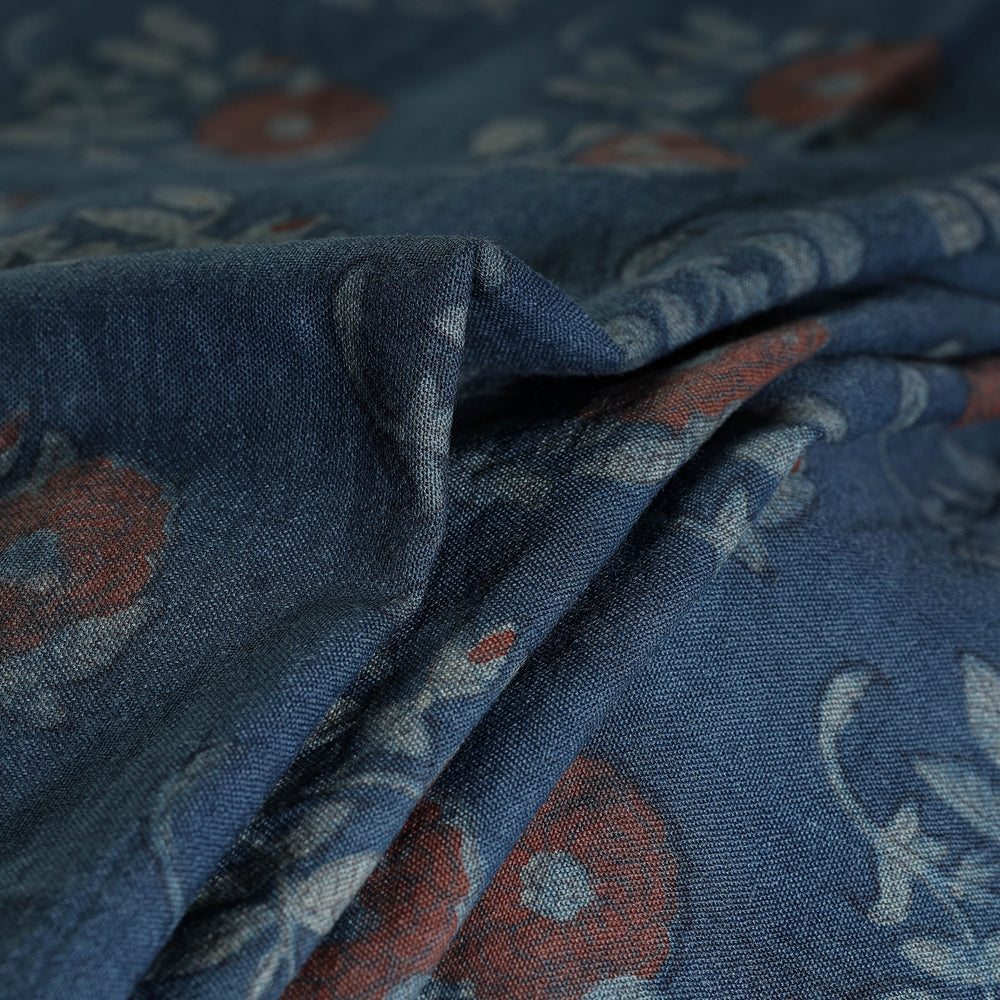 Blue - Pure Wool Handloom Akola Print Fabric 08