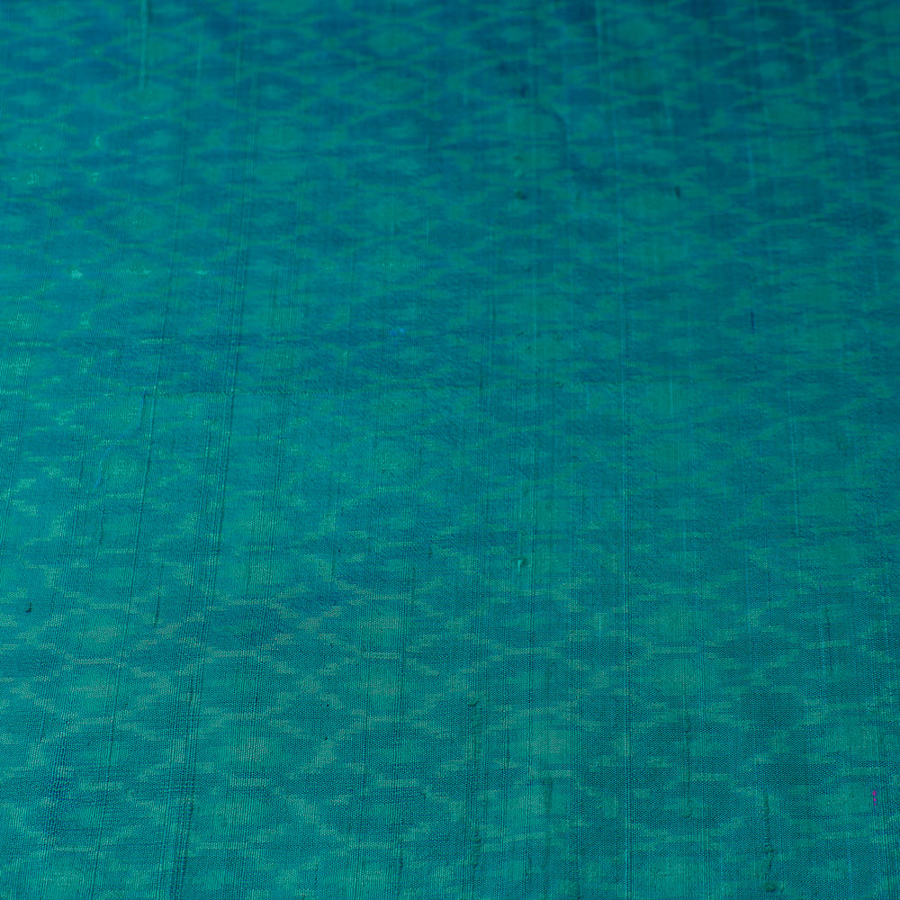 Green - Pochampally Ikat Weave Handloom Pure Raw Silk Fabric 02