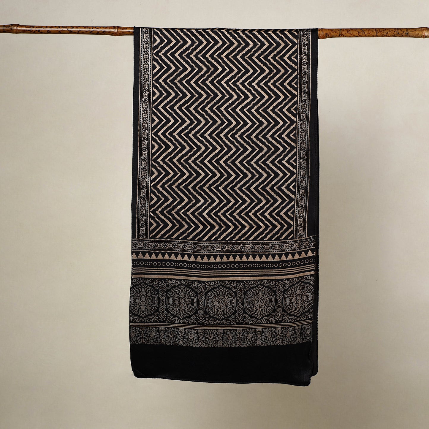 Black - Mashru Silk Printed Ajrakh Stole 19