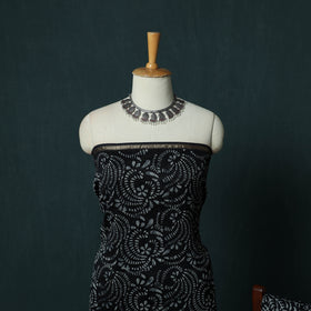 Black - 3pc Chanderi Silk Unstitched Hand Batik Print Dress Material 04