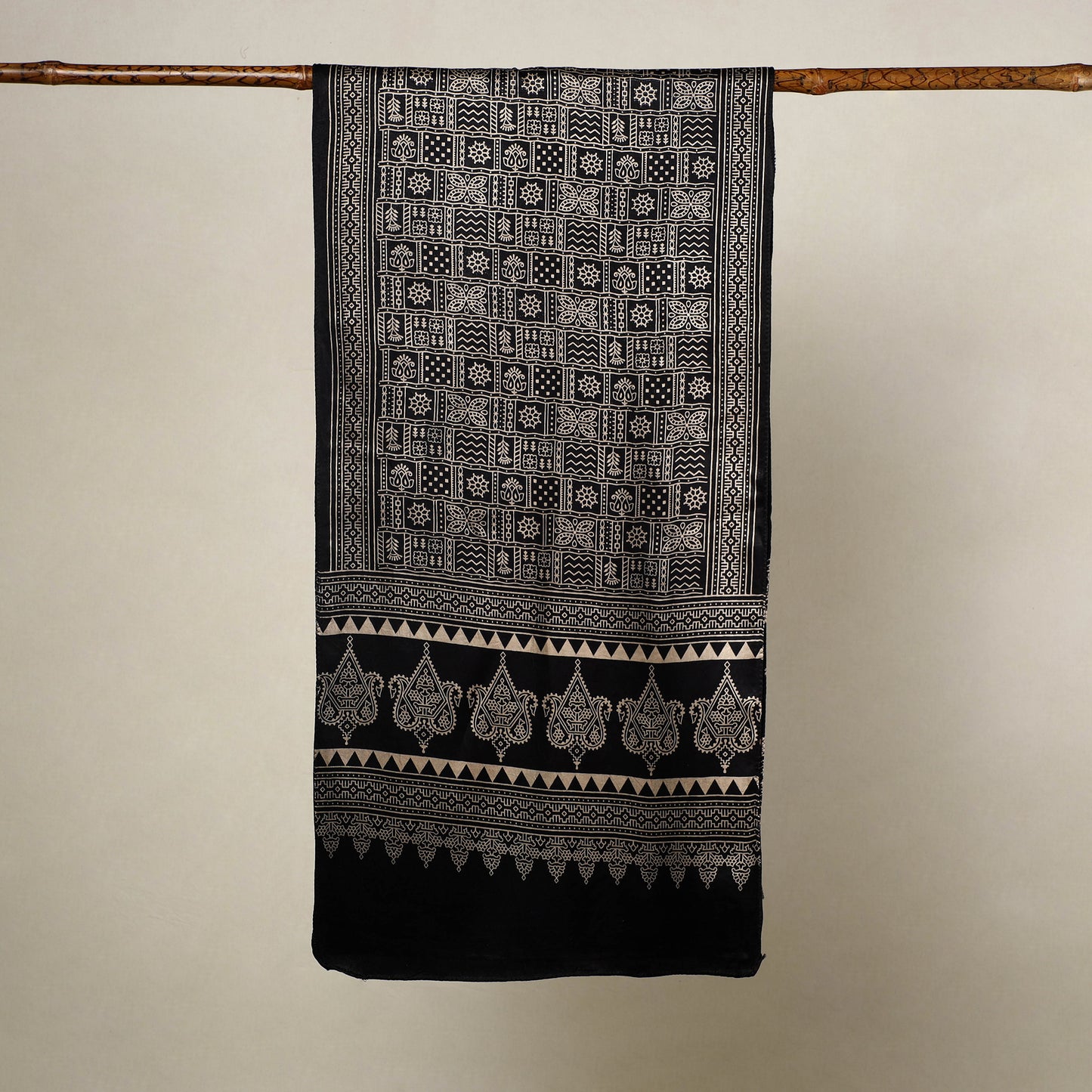 Black - Mashru Silk Printed Ajrakh Stole 21