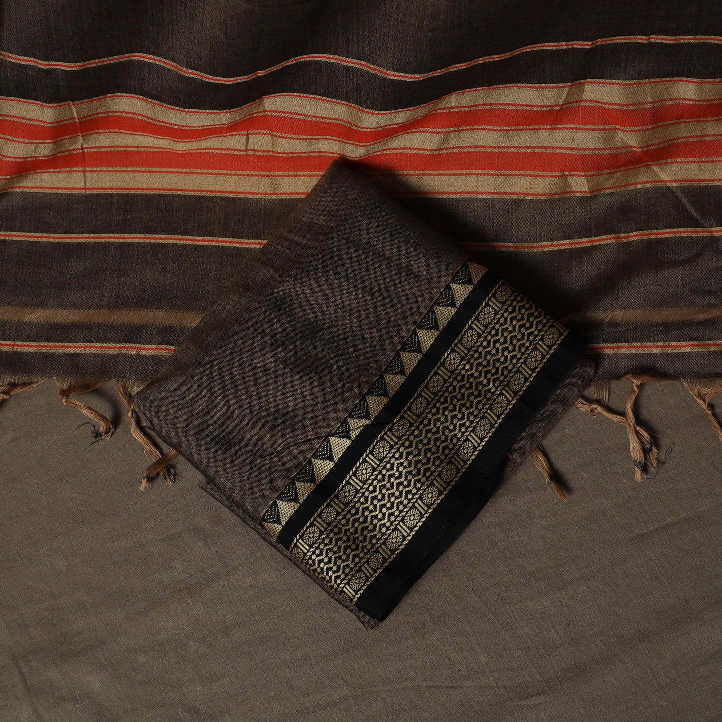 Dharwad Mercerised Cotton 3pc Unstitched Dress Material Suit Set with Woven Border 49