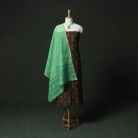 Pochampally Ikat Weave Cotton 2pc Unstitched Dress Material Kurta Set with Jewellery 02