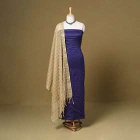 Blue - 3pc karnataka weave cotton unstitched khun dress