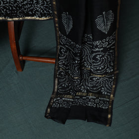 Black - 3pc Chanderi Silk Unstitched Hand Batik Print Dress Material 04