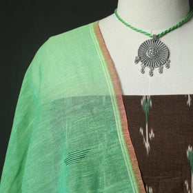 Brown - Pochampally Ikat Weave Cotton 2pc Unstitched Dress Material Kurta Set with Jewellery 02