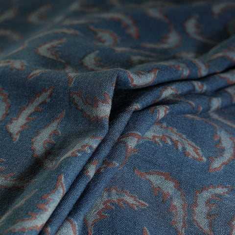 Blue - Pure Wool Handloom Akola Print Fabric 09