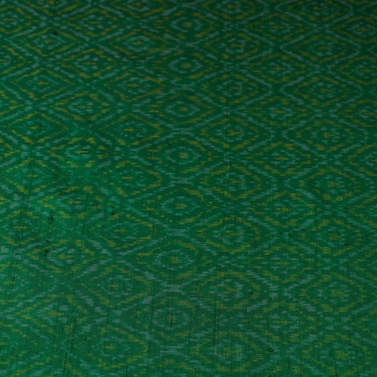 Green - Pochampally Ikat Weave Handloom Pure Raw Silk Fabric 03