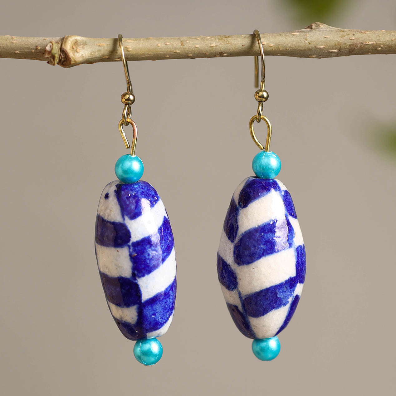 Handcrafted Blue Pottery Ceramic Earrings 18