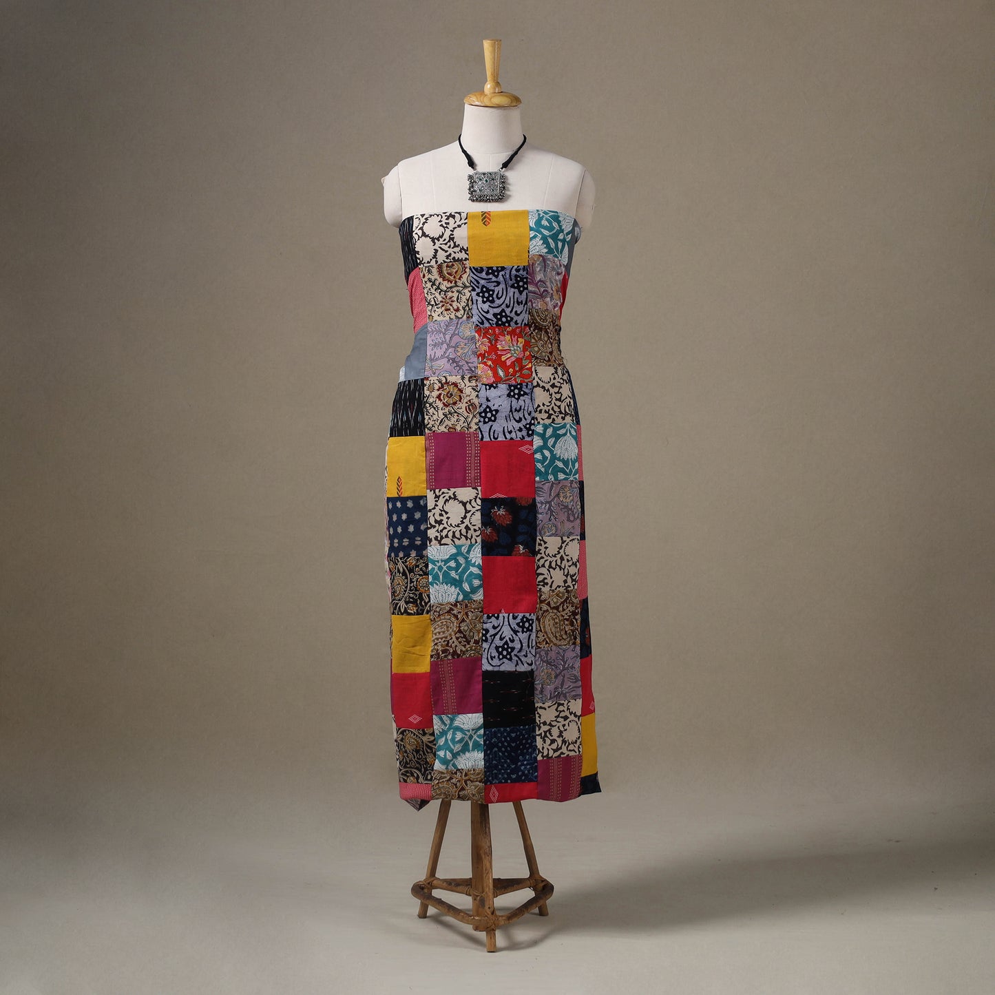 Multicolour Hand-Stitched Mosaic Cotton Kurta Material