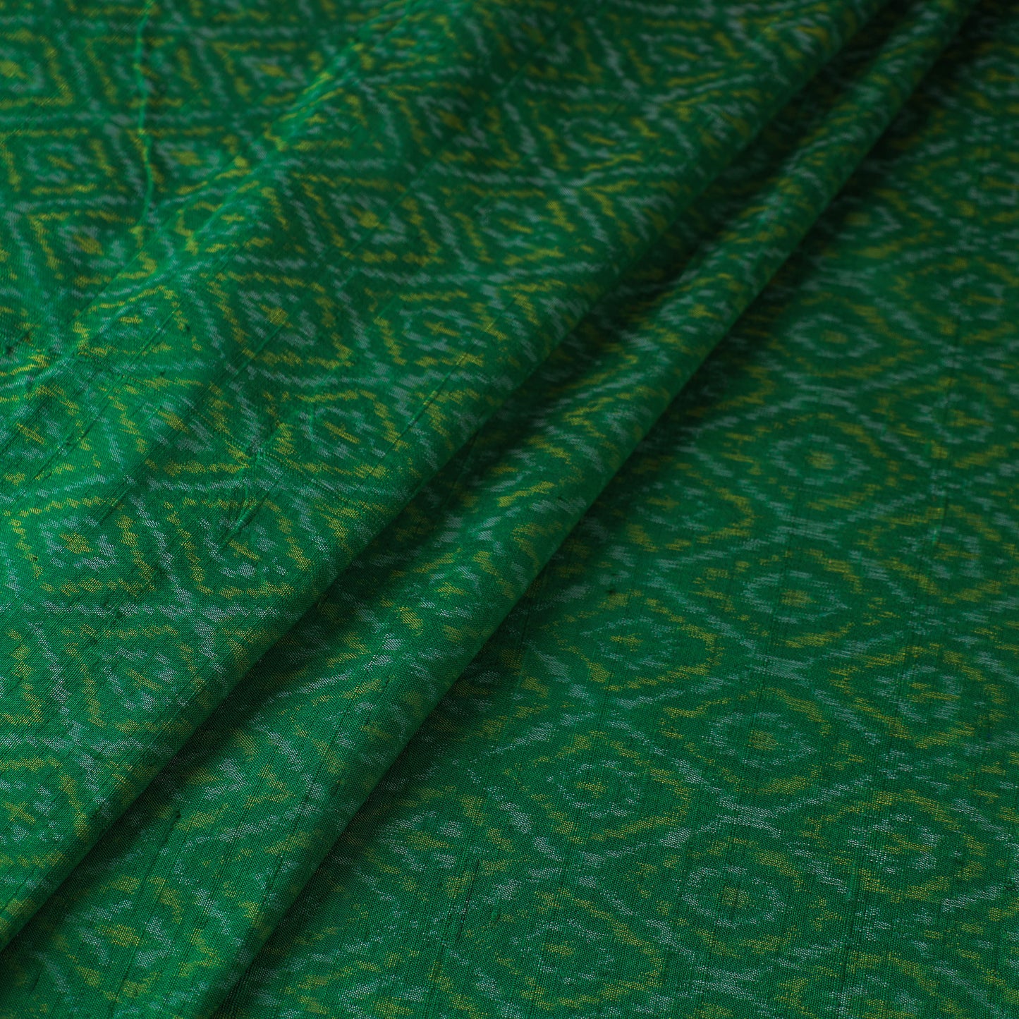 Green - Pochampally Ikat Weave Handloom Pure Raw Silk Fabric 03