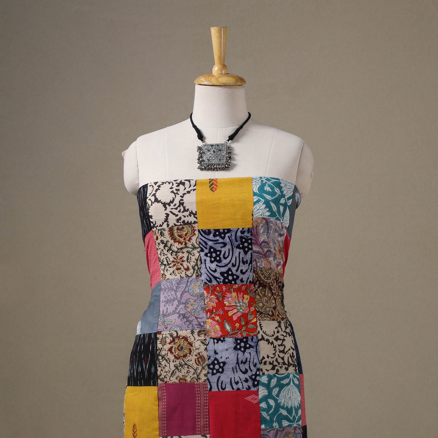 Multicolour Hand-Stitched Mosaic Cotton Kurta Material