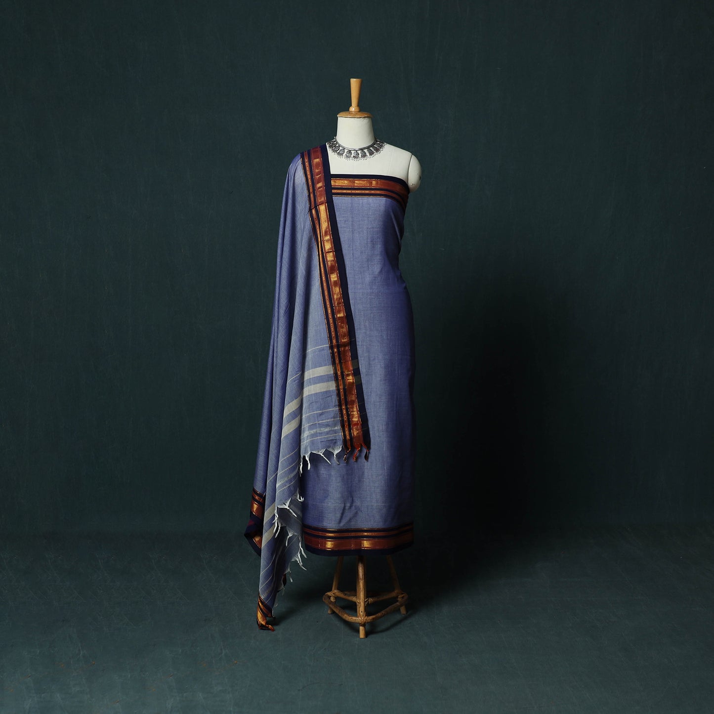 Dharwad Cotton 3pc Unstitched Dress Material Suit Set with Woven Zari Border 97