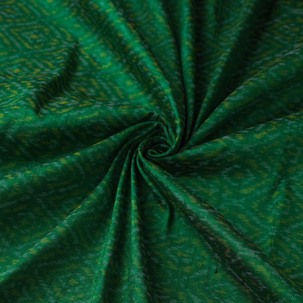 Green - Pochampally Ikat Weave Handloom Pure Raw Silk Fabric 03