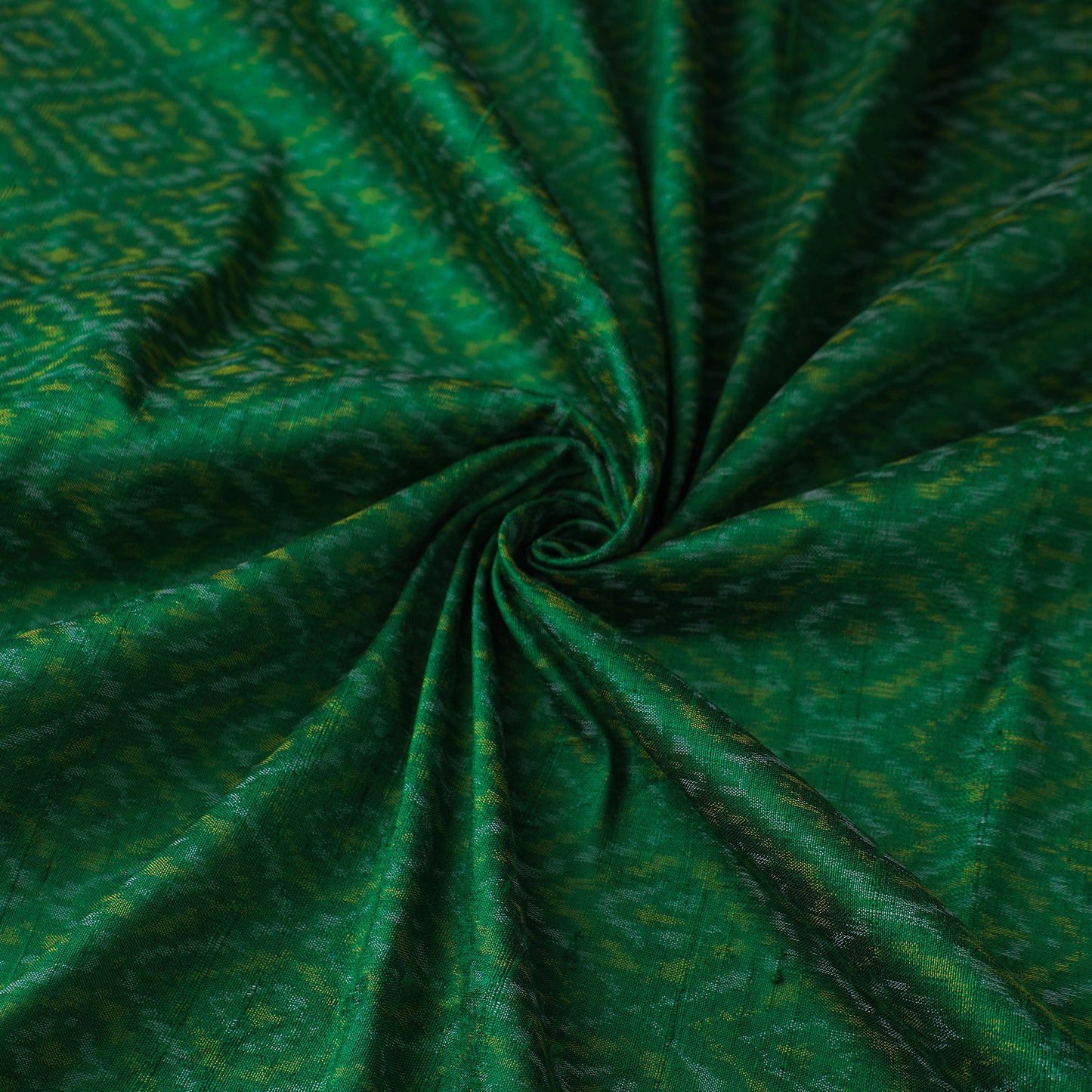 Green - Pochampally Ikat Weave Handloom Pure Raw Silk Fabric 03