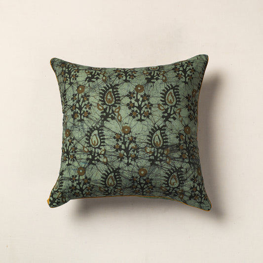 Green - Hand Batik Printed Cotton Cushion Cover (16 x 16 in)