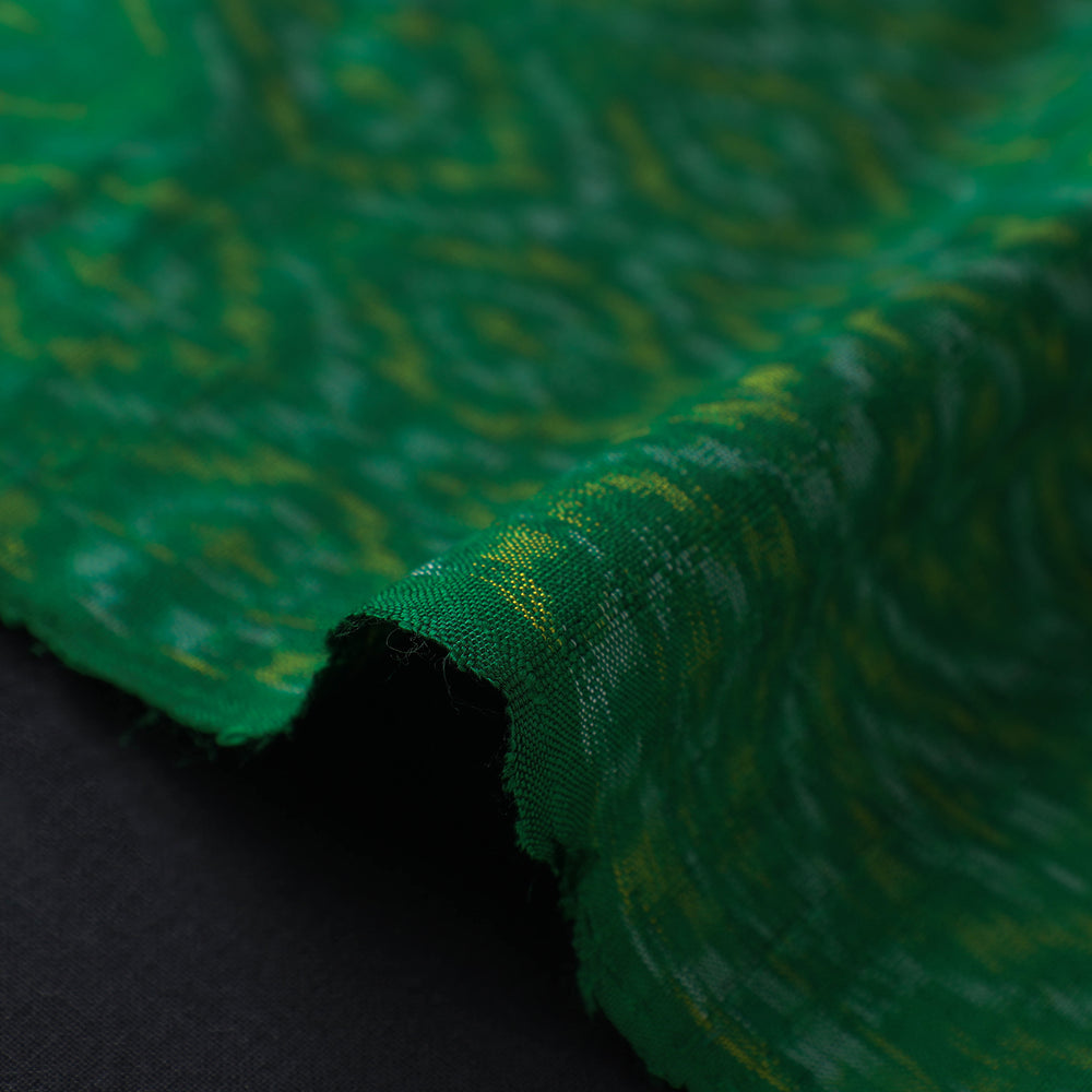 Green - Pochampally Ikat Weave Handloom Pure Raw Silk Fabric 03