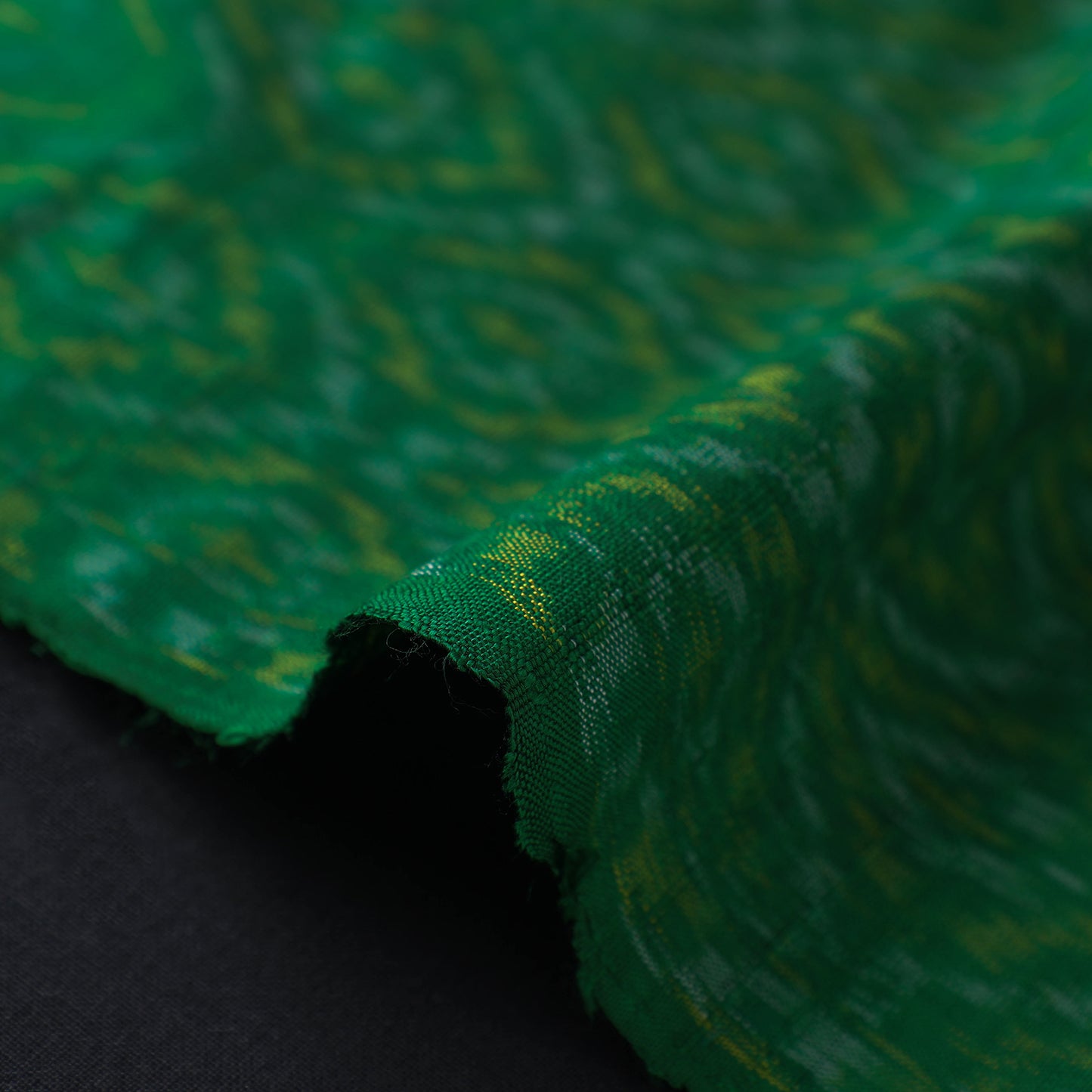 Green - Pochampally Ikat Weave Handloom Pure Raw Silk Fabric 03