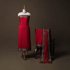 Dharwad Mercerised Cotton 3pc Unstitched Dress Material Suit Set with Woven Border 51