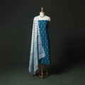 Blue - Pochampally Ikat Weave Cotton 2pc Unstitched Dress Material Kurta Set with Jewellery 03