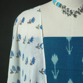 Blue - Pochampally Ikat Weave Cotton 2pc Unstitched Dress Material Kurta Set with Jewellery 03