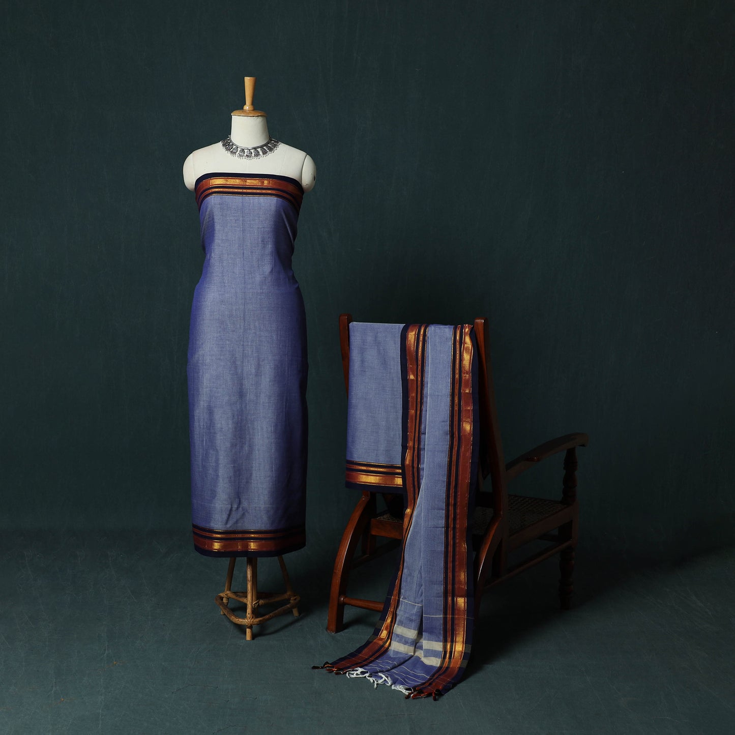 Dharwad Cotton 3pc Unstitched Dress Material Suit Set with Woven Zari Border 97