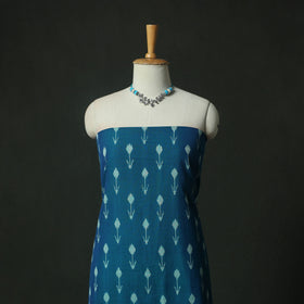 Blue - Pochampally Ikat Weave Cotton 2pc Unstitched Dress Material Kurta Set with Jewellery 03