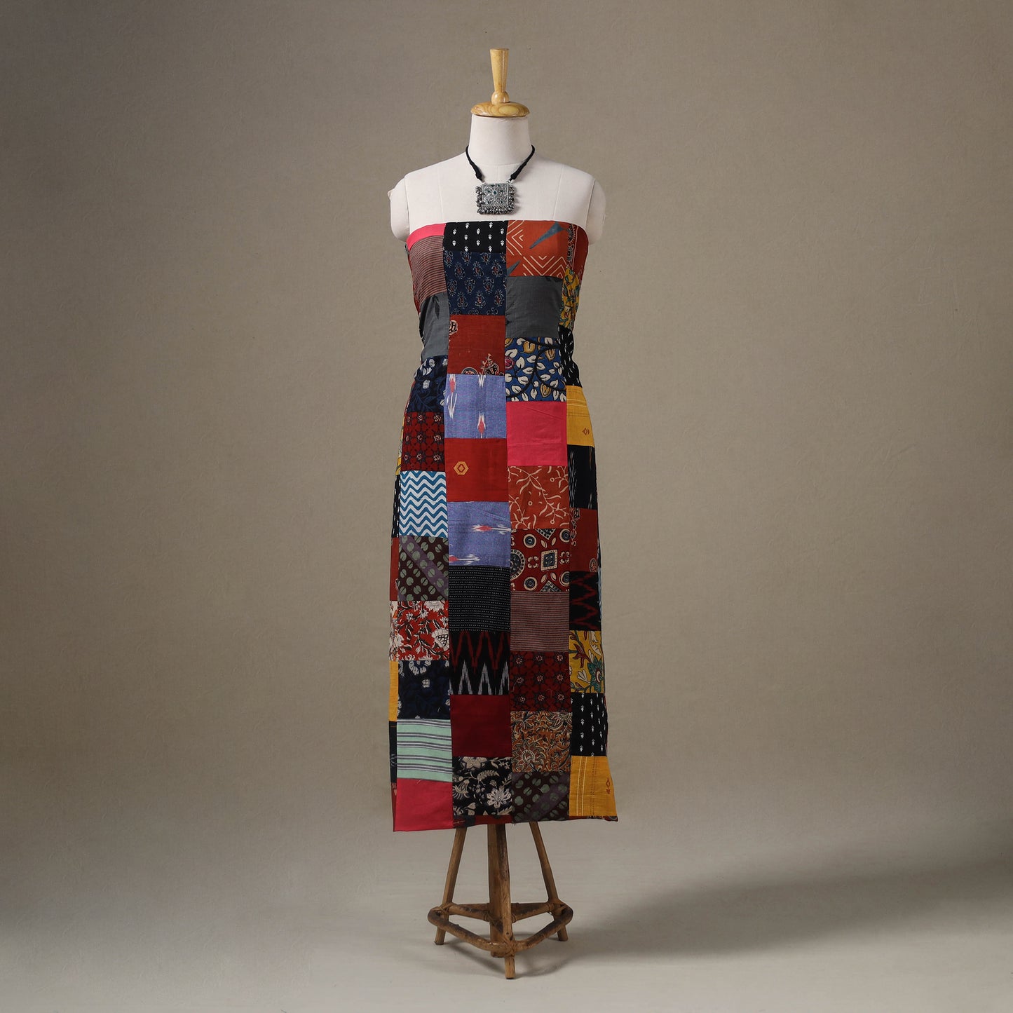 Multicolor - hand-stitched mosaic cotton unstitched kurta