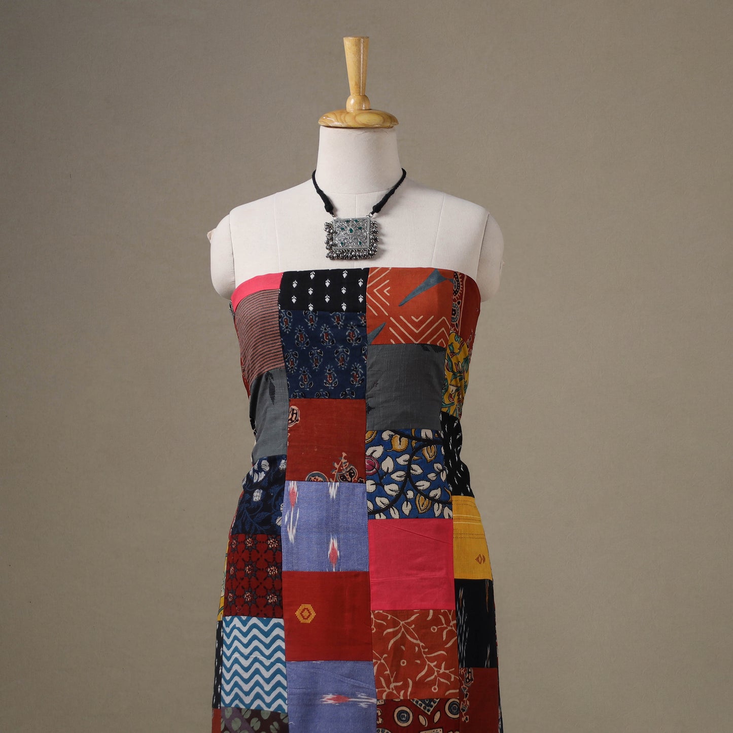 Multicolor - hand-stitched mosaic cotton unstitched kurta