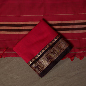 Dharwad Mercerised Cotton 3pc Unstitched Dress Material Suit Set with Woven Border 51