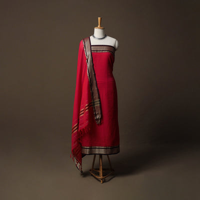 Dharwad Mercerised Cotton 3pc Unstitched Dress Material Suit Set with Woven Border 51