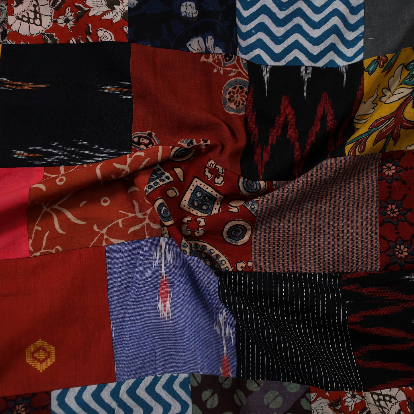 Multicolor - hand-stitched mosaic cotton unstitched kurta