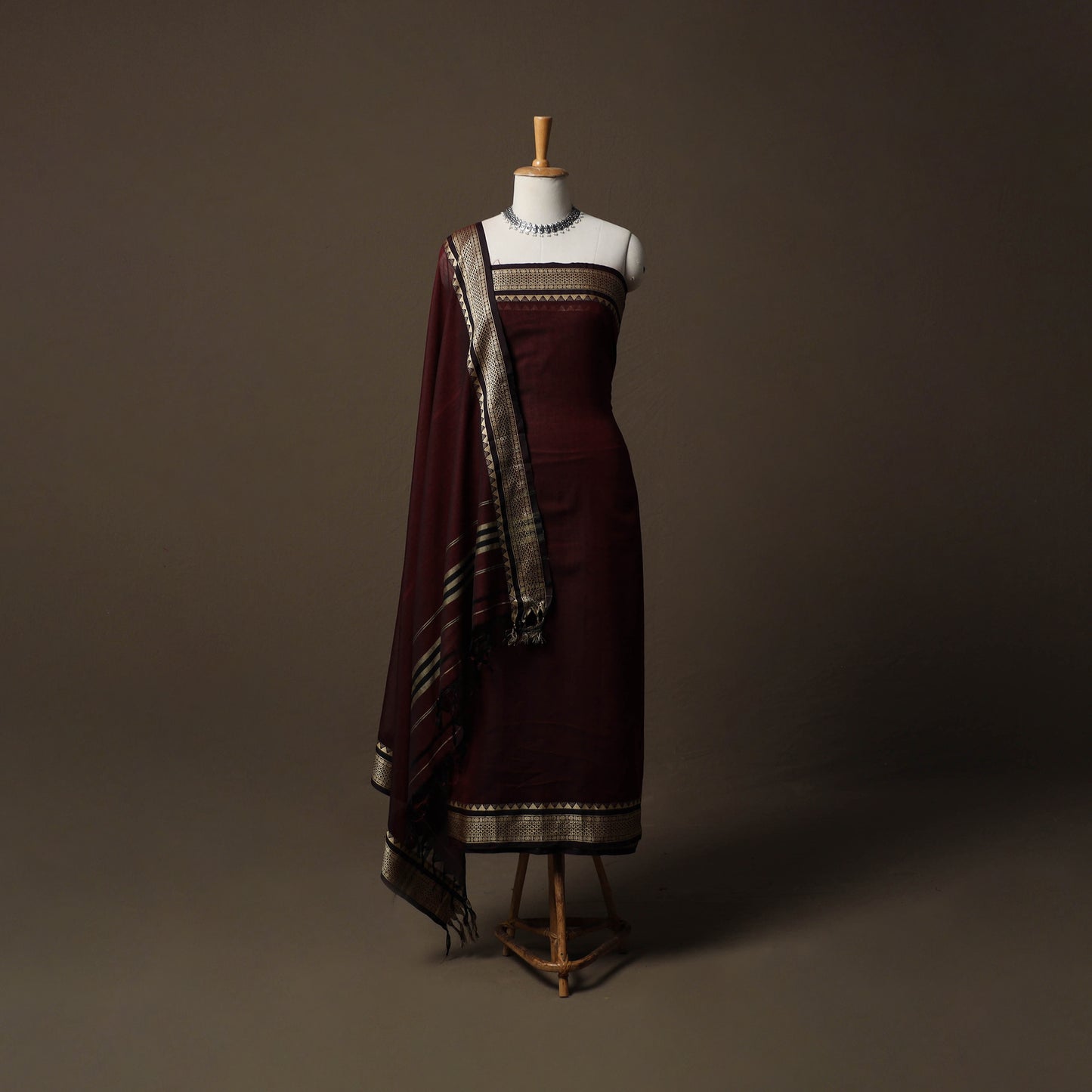 Dharwad Mercerised Cotton 3pc Unstitched Dress Material Suit Set with Woven Border 52