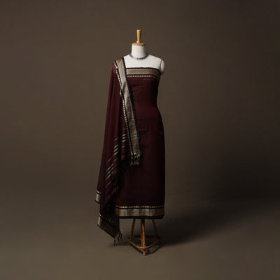 Dharwad Mercerised Cotton 3pc Unstitched Dress Material Suit Set with Woven Border 52