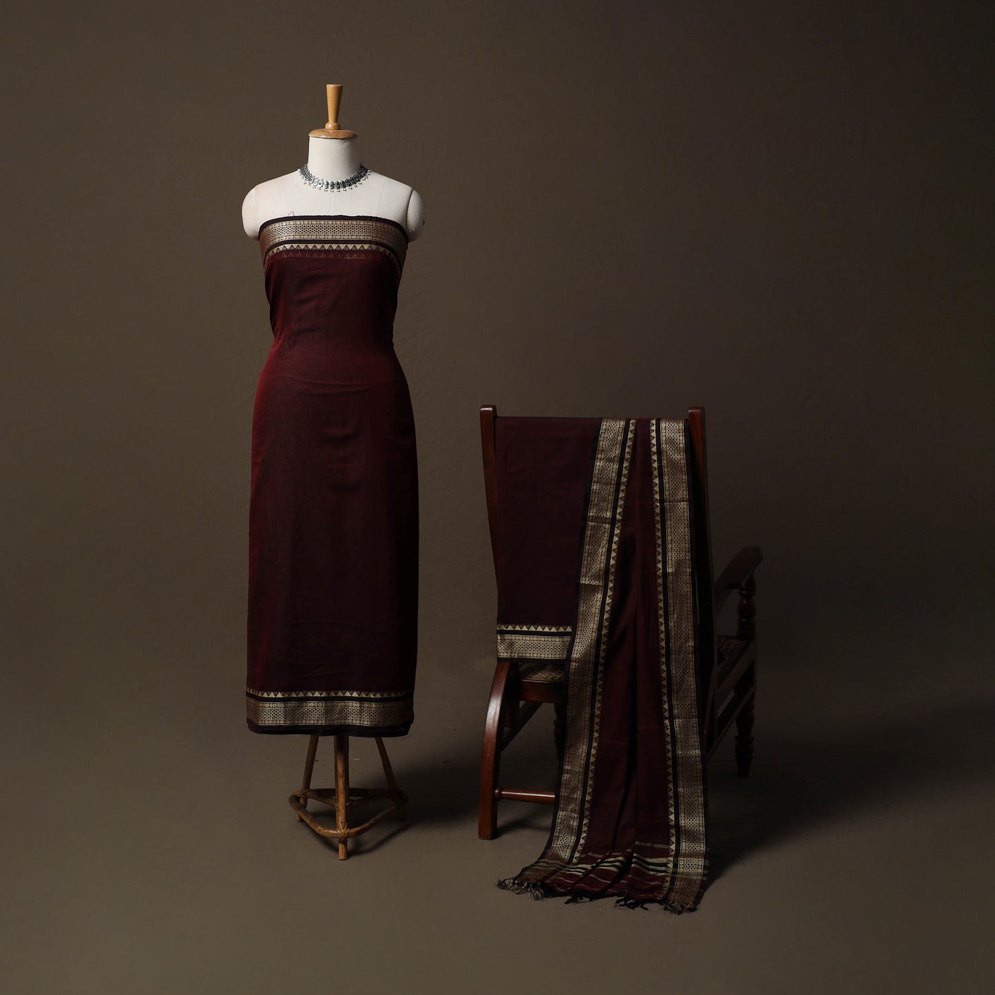 Dharwad Mercerised Cotton 3pc Unstitched Dress Material Suit Set with Woven Border 52
