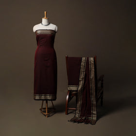 Dharwad Mercerised Cotton 3pc Unstitched Dress Material Suit Set with Woven Border 52