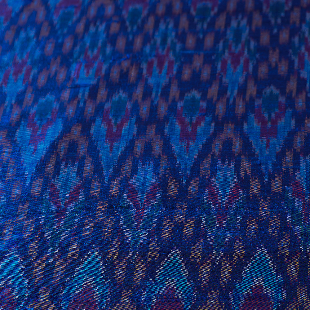 Blue - Pochampally Ikat Weave Handloom Pure Raw Silk Fabric 05